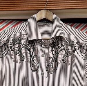 Toku Men's Striped Shirt with Embroidered Design